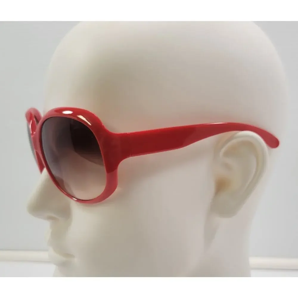 R) Women Oversized Red Circle Plastic Sunglasses